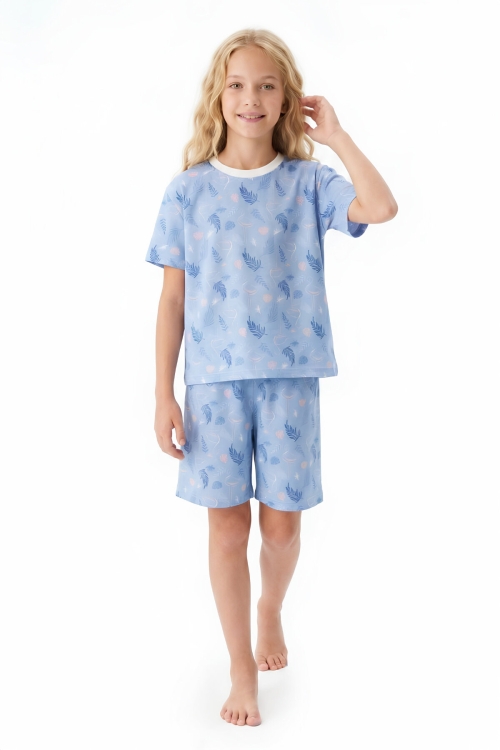 Kız Çocuk %100 Pamuk Ve Şortlu Pijama Takımı 8-13 Yaş 12721IS