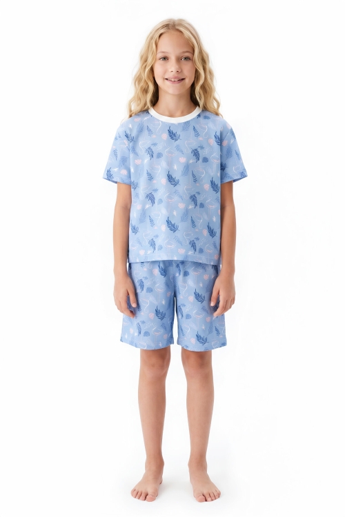 Kız Çocuk %100 Pamuk Ve Şortlu Pijama Takımı 8-13 Yaş 12721IS