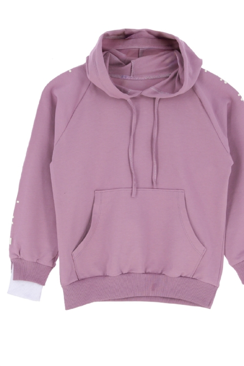 Kız Çocuk 2 İplik-Kapüşonlu-Manşeti Panelli Ve Garnili Sweatshirt 12-16 Yaş 12395