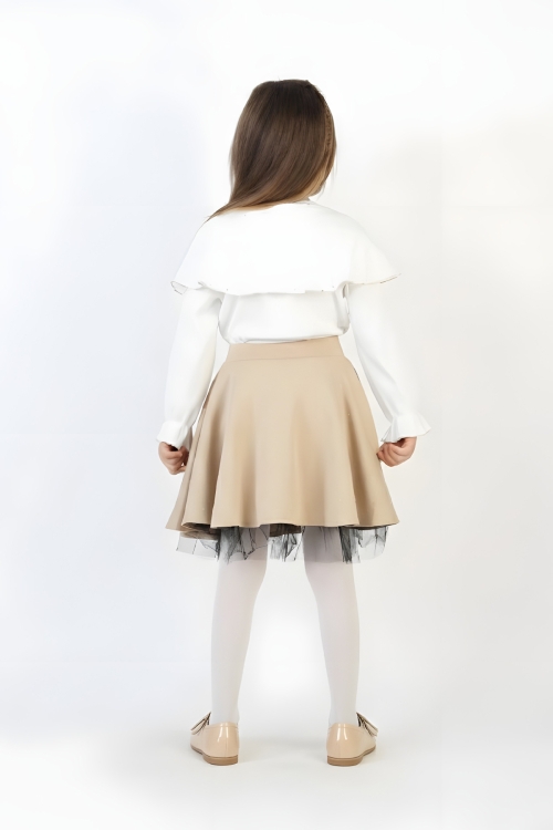 Kız Çocuk 2li Elbise Taş Süslemeli Etek+Şal Yakalı ve Fiyonklu Bluz 4-9 Yaş 12505