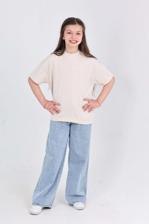 Kız Çocuk 2li Jean Takım (Pantolon+Bluz) 7-12 Yaş 12666