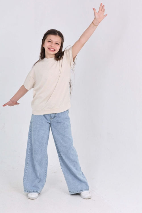 Kız Çocuk 2li Jean Takım (Pantolon+Bluz) 7-12 Yaş 12666