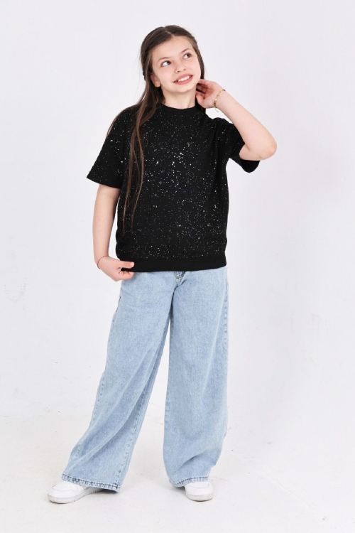 Kız Çocuk 2li Jean Takım (Pantolon+Bluz) 7-12 Yaş 12666