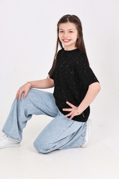Kız Çocuk 2li Jean Takım (Pantolon+Bluz) 7-12 Yaş 12666
