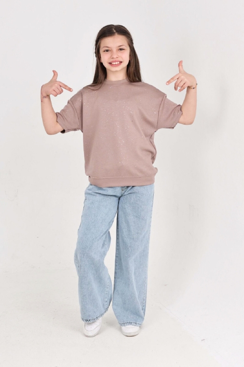Kız Çocuk 2li Jean Takım (Pantolon+Bluz) 7-12 Yaş 12666