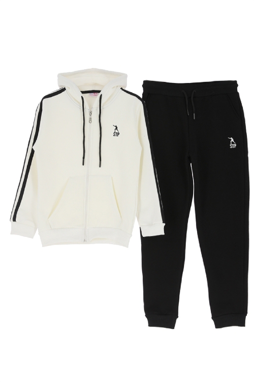 Kız Çocuk 3 İplik-Fermuarlı-Kapüşonlu-Kanguru Cepli Eşofman Takımı 12-16 Yaş 12376