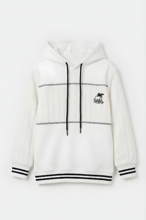 Kız Çocuk 3 İplik Kapüşonlu Desen Garni Detaylı Sweatshirt 12333