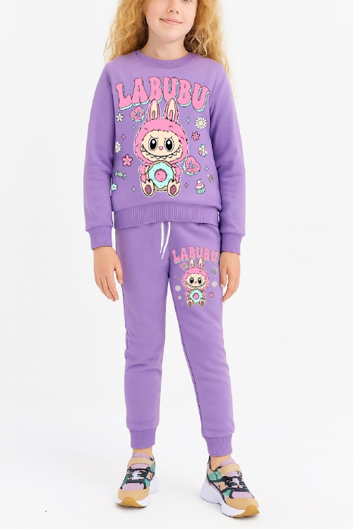 Kız Çocuk 3 İplik Şardonlu Karakter Baskılı Alt-Üst Takım-3 -10 Yaş 12411