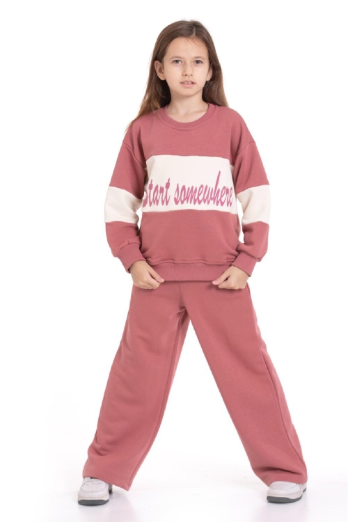 Kız Çocuk 3 İplik ve Şardonsuz Eşofman Takımı 5-9 Yaş 12487