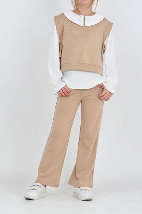 Kız Çocuk 3lü Takım (Pantolon+Yelek+Bluz) 12429