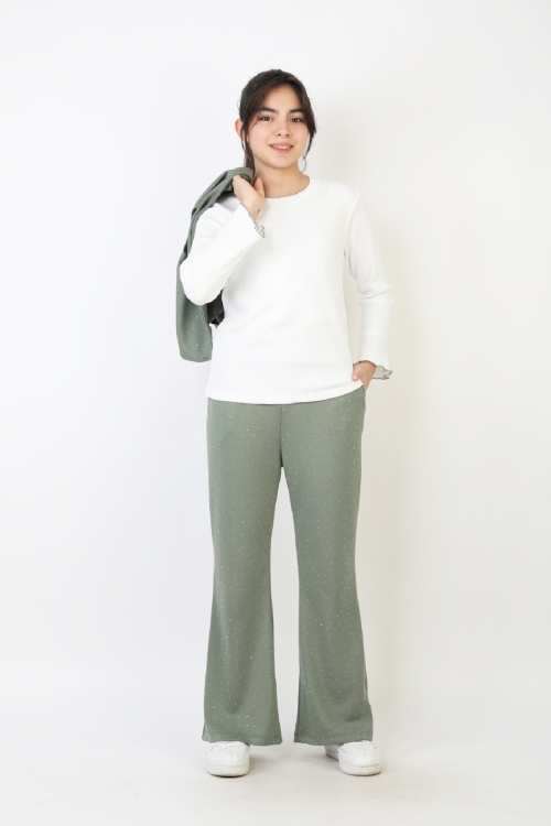 Kız Çocuk 3lü Takım-Yelekli,Taş Süslemeli ve Geniş Paçalı 12515