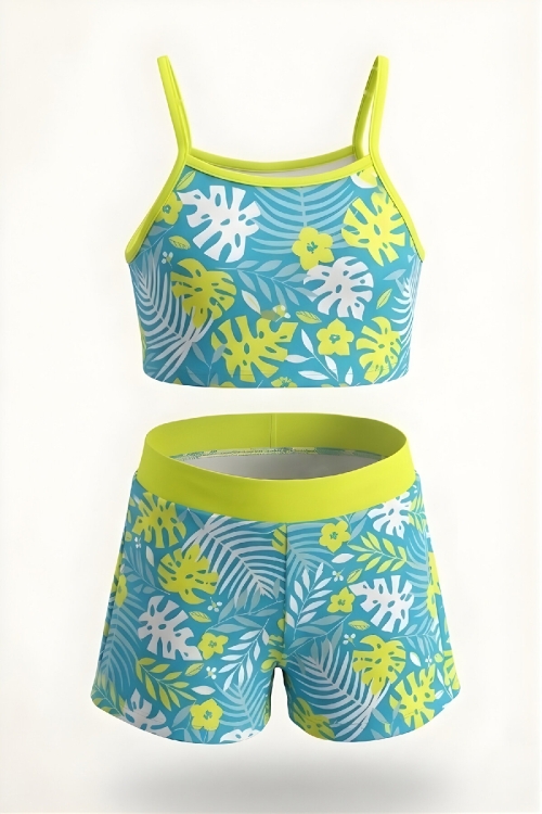 Kız Çocuk Ayarlanabilir Askılı Kollu Bikini ve Şortlu Mayo Takımı 2-7 Yaş 12604B