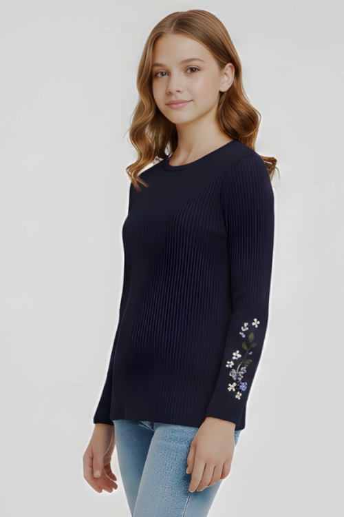 Kız Çocuk Bluz-Çiçek Nakışlı  12-16 Yaş 12542