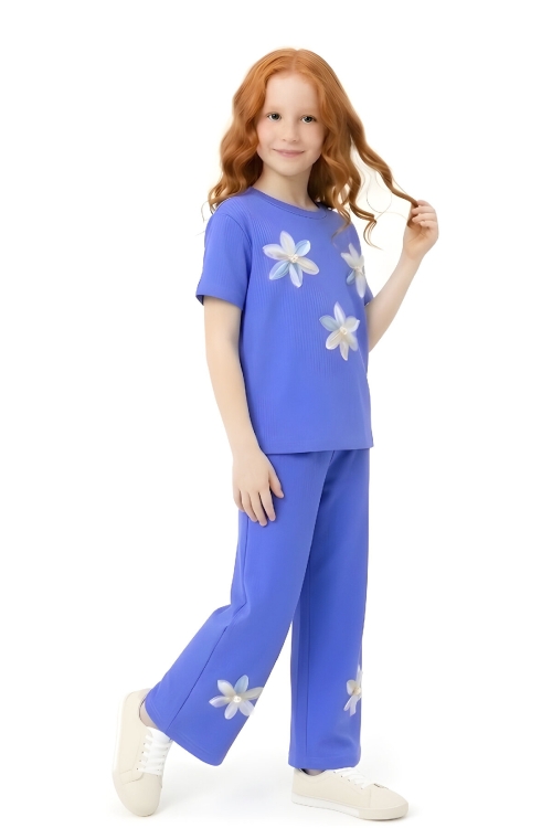 Kız Çocuk Bürümcük Kumaş Alt-Üst Takım 3-12 Yaş 12568