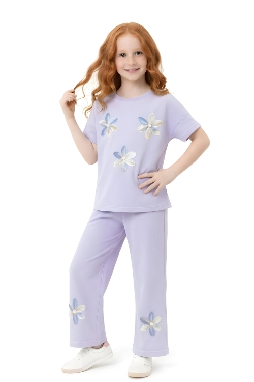 Kız Çocuk Bürümcük Kumaş Alt-Üst Takım 3-12 Yaş 12568