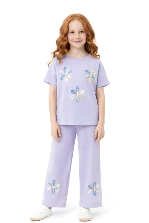 Kız Çocuk Bürümcük Kumaş Alt-Üst Takım 3-12 Yaş 12568