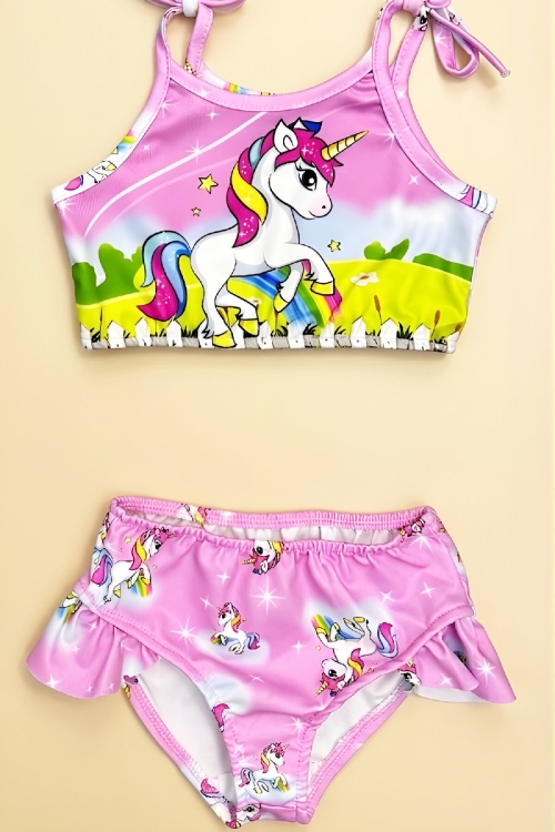 Kız Çocuk Çantalı 3lü Mayo Takımı (Çanta+Mayo+Bikini) 3-10 Yaş 12586N