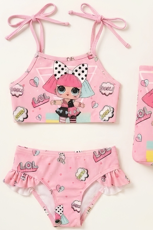Kız Çocuk Çantalı 3lü Mayo Takımı (Çanta+Mayo+Bikini) 3-10 Yaş 12586N