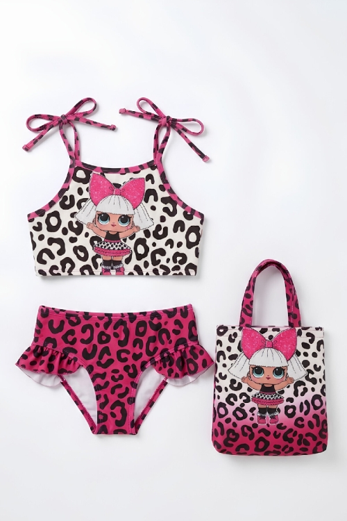 Kız Çocuk Çantalı 3lü Mayo Takımı (Çanta+Mayo+Bikini) 3-10 Yaş 12649N