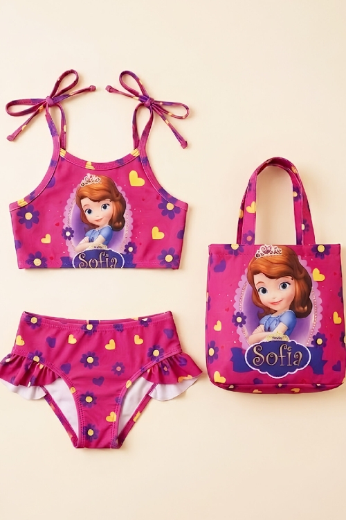 Kız Çocuk Çantalı 3lü Mayo Takımı (Çanta+Mayo+Bikini) 3-10 Yaş 12648N