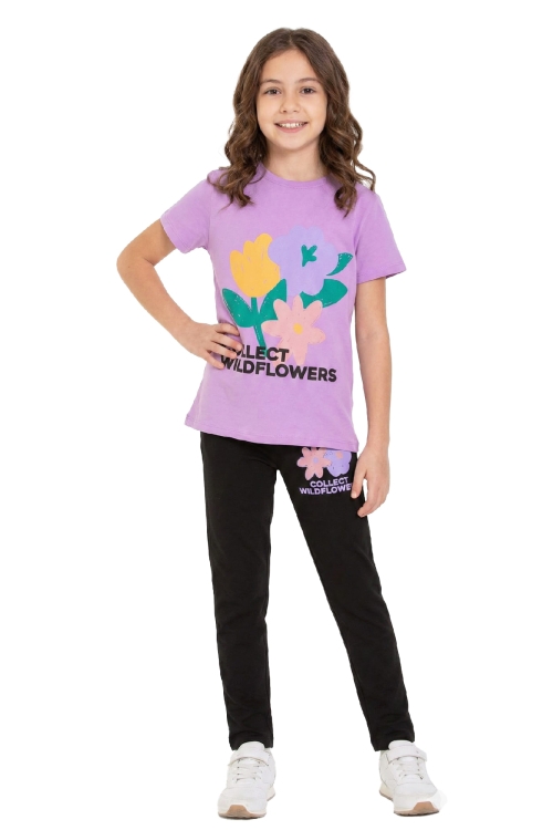 Kız Çocuk Çiçek Baskılı-Taytlı Alt-Üst Takım 3-10 Yaş 12550