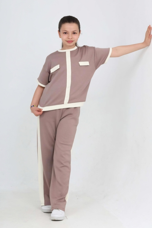 Kız Çocuk Double Face Kumaş Alt-Üst Takım 7-12 Yaş 12667BLT