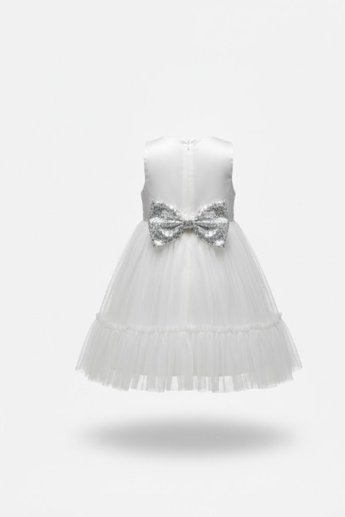 Kız Çocuk Elbise -Saten Tüllü Kumaş-Kuşak ve Fiyonk Detaylı 2-8 Yaş 12517