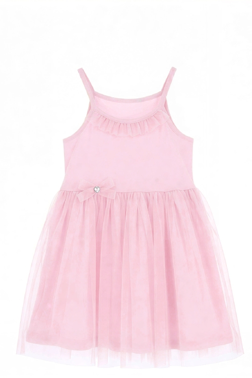 Kız Çocuk Elbise -Tüllü ve Süsleme Detaylı-Askılı Kollu- 4-8 Yaş 12536