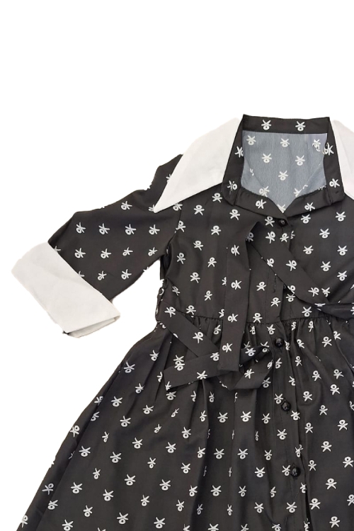 Kız Çocuk Elbise Yaka ve Manşet Detaylı Boydan Düğmeli ve Kuşaklı 7-12 Yaş 12420