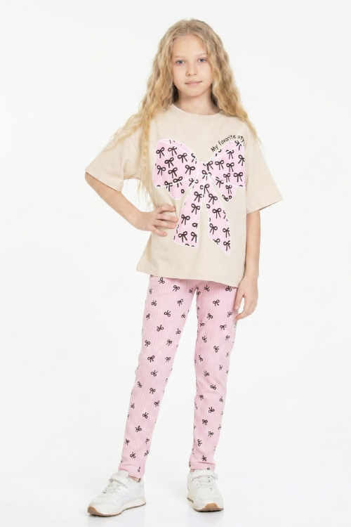 Kız Çocuk Fiyonk Baskılı-Taytlı Alt-Üst Takım 3-10 Yaş 12552