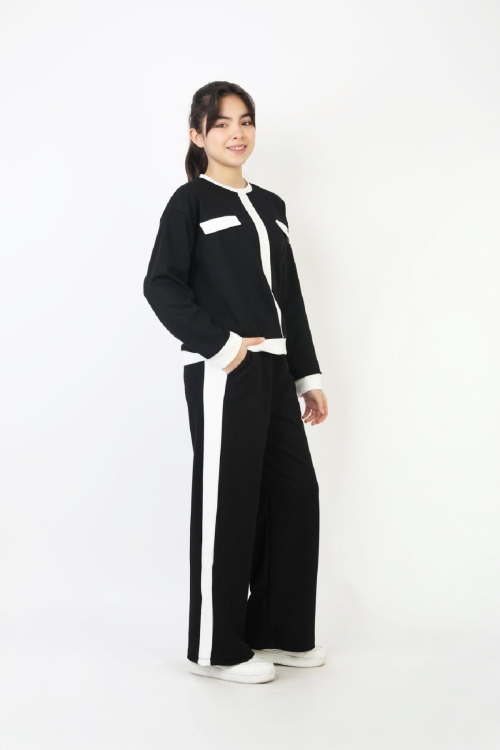 Kız Çocuk Garni Detaylı ve Geniş Paçalı Alt-Üst Takım 12502