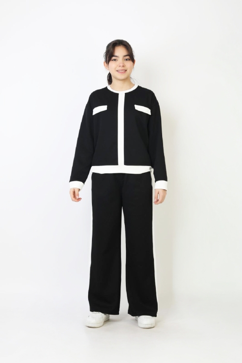 Kız Çocuk Garni Detaylı ve Geniş Paçalı Alt-Üst Takım 12502