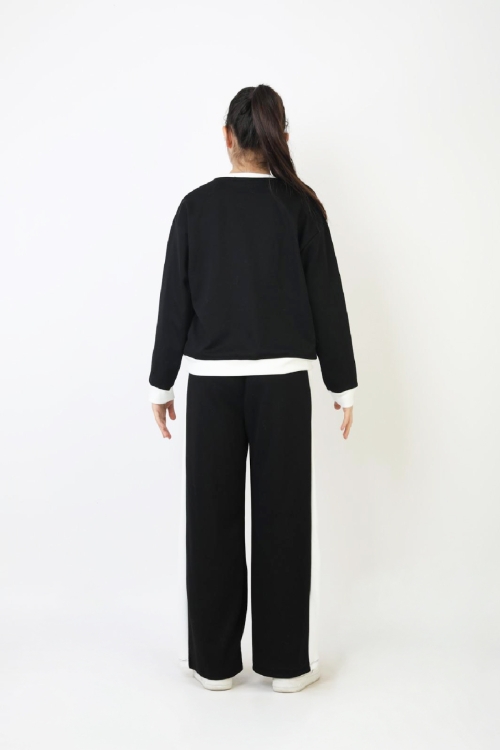 Kız Çocuk Garni Detaylı ve Geniş Paçalı Alt-Üst Takım 12502