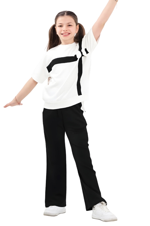 Kız Çocuk Garnili ve Fiyonk Detaylı Alt -Üst Takım 7-12 Yaş 12573