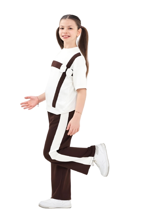 Kız Çocuk Garnili ve Fiyonk Detaylı Alt -Üst Takım 7-12 Yaş 12573