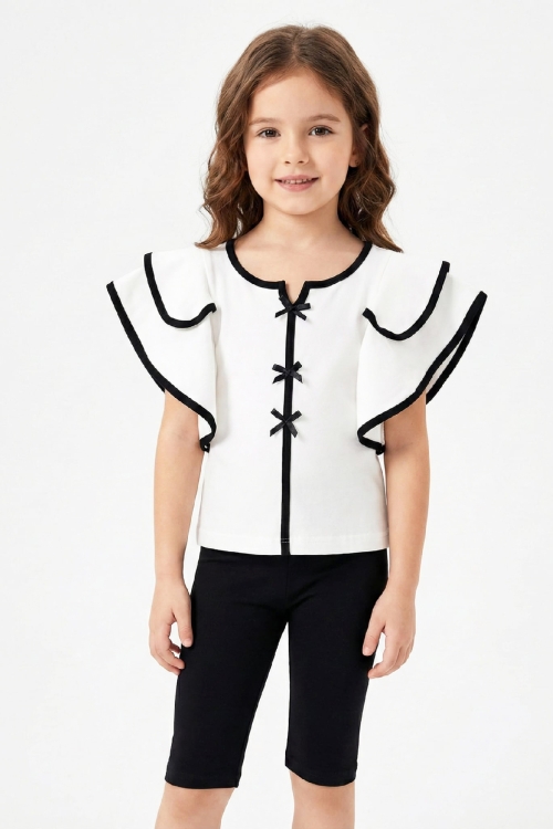 Kız Çocuk Geniş Omuzlu ve Fırfırlı Alt-Üst Takım 3-8 Yaş 12551