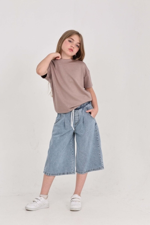 Kız Çocuk Jean Kaprili 2li Alt-Üst Takım 7-12 Yaş 12673SK