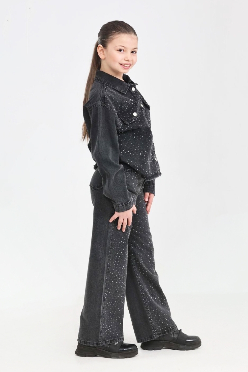 Kız Çocuk Jean Takım-Taş Süslemeli ( Ceket+Pantolon) 12452
