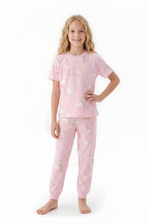 Kız Çocuk Pijama Takımı %100 Pamuk 3-13 Yaş 12714IS