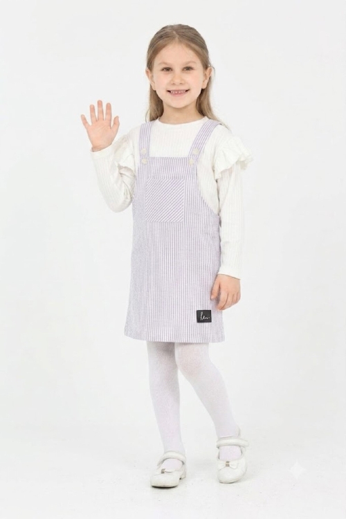 Kız Çocuk Salopet 2li Elbise (Salopet Elbise+Bady Bluz)12182