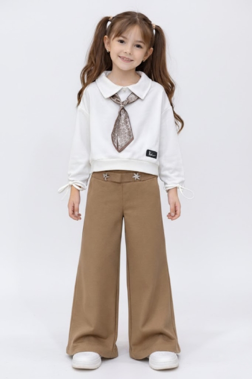 Kız Çocuk Saten Fular Detaylı Alt-Üst Takım 4-14 Yaş 12518HC