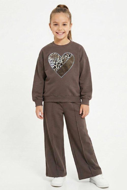 Kız Çocuk Taş İşlemeli Flexi Baskılı 2 İplik Alt-Üst Takım-5-12 Yaş 12464