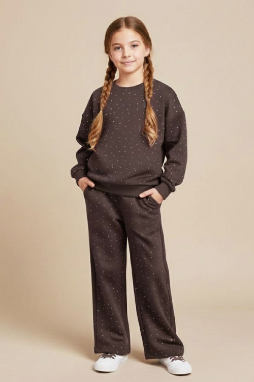 Kız Çocuk Taş Süslemeli-2 İplik- Alt-Üst Takım-3/5 Yaş 12451