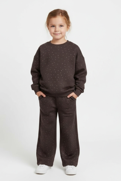 Kız Çocuk Taş Süslemeli-2 İplik- Alt-Üst Takım-3/5 Yaş 12451