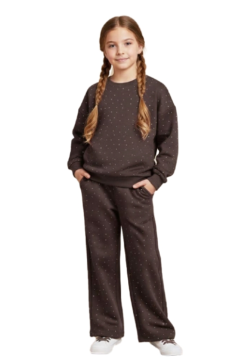 Kız Çocuk Taş Süslemeli 2 İplik Alt-Üst Takım 4-12 Yaş 12514