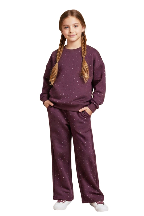 Kız Çocuk Taş Süslemeli 2 İplik Alt-Üst Takım 4-12 Yaş 12514