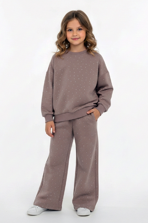 Kız Çocuk Taş Süslemeli-2 İplik-Şardonsuz Alt-Üst Takım-5 -12 Yaş 12424