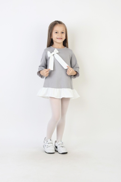 Kız Çocuk Tunik Tarz Elbise Taş Süslemeli ve Fiyonklu  4-9 Yaş 12510