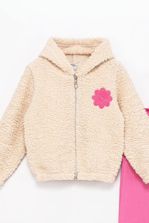 Kız Çocuk Welsoft Kumaş 2li Takım (Kapüşonlu ve Fermuarlı Hırka+3 İplik Tayt) 12373