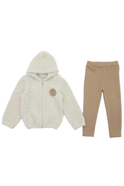 Kız Çocuk Welsoft Kumaş 2li Takım (Kapüşonlu ve Fermuarlı Hırka+3 İplik Tayt) 12373